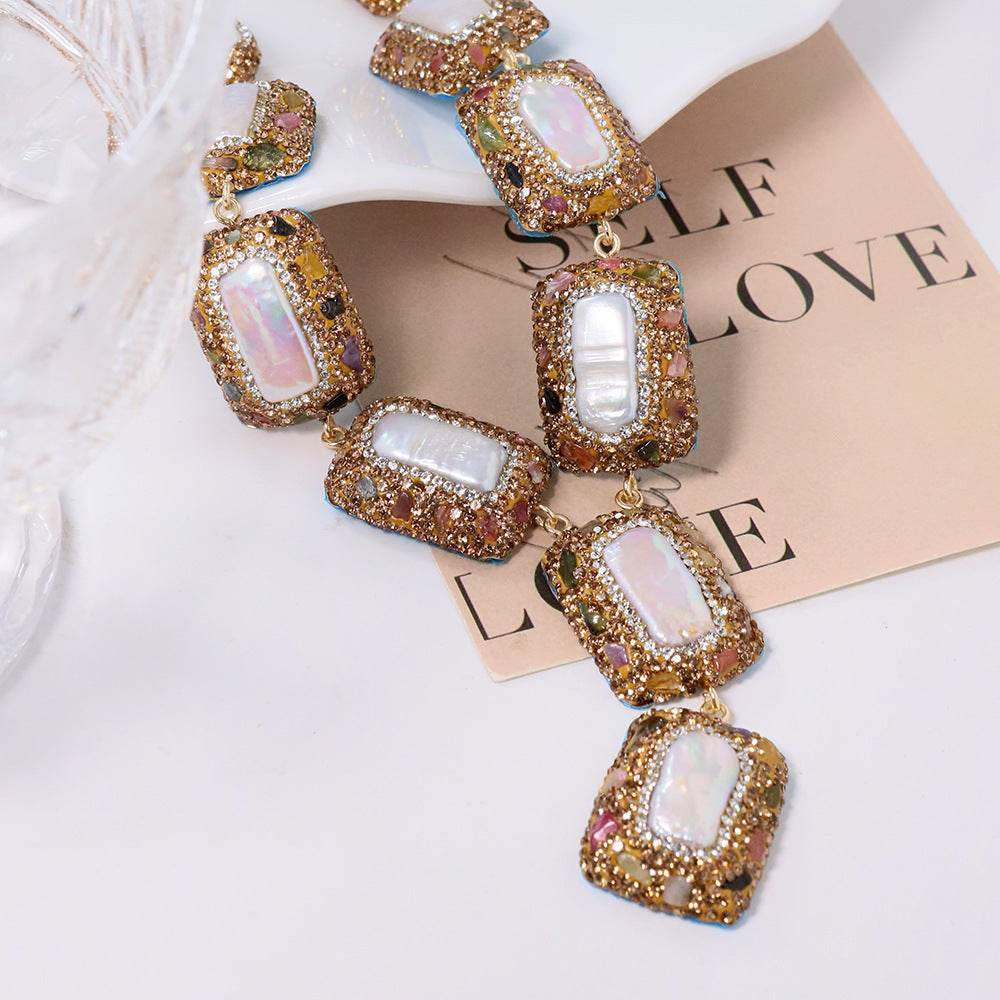 Elegant Tourmaline Pearl Necklace - Adjustable Titanium Chain, Trendy Style - Buy Center