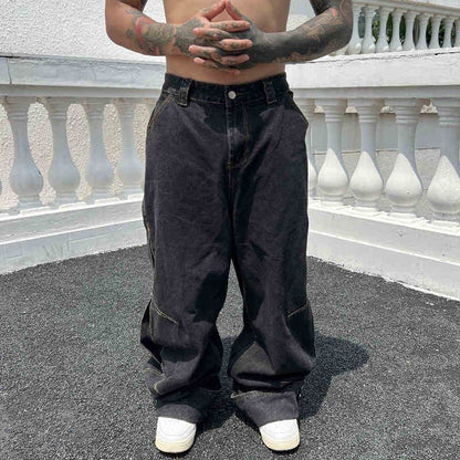 Solid Color Casual Jeans - Retro Straight-Leg Pants for Trendy Men - Buy Center