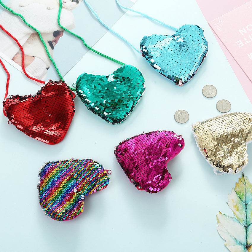 Heart-Shaped Sequined Purse Lanyard - Stylish Girls' Accessory for Gifts - Buy Center