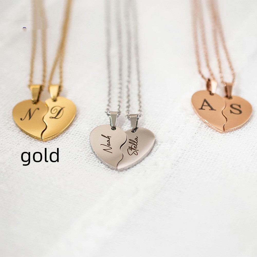 Personalized Stainless Steel Heart Necklace - Gold/Rose Gold Elegance - Buy Center