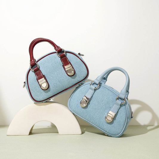 Urban Chic Denim Bun-Shaped Bag - First Layer Cowhide Style - Buy Center