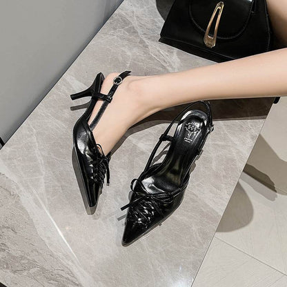 Rivet Closed Toe High Heels - Stylish PU Pumps in Silver & Black - Buy Center