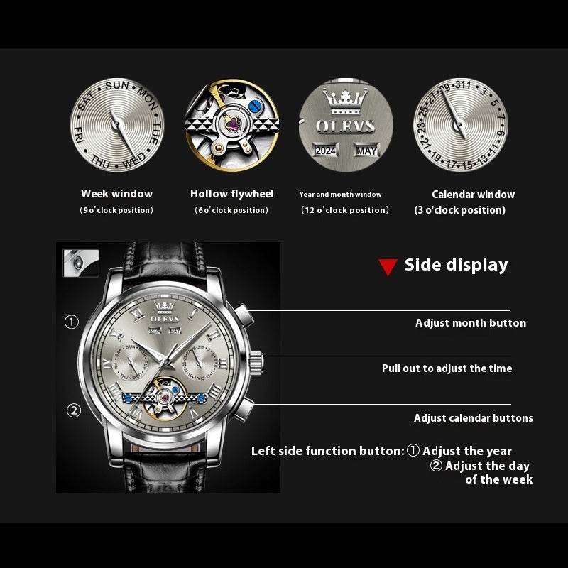 Buycenter Waterproof Multifunctional Mechanical Watch - Luminous Design for Men - Buy Center
