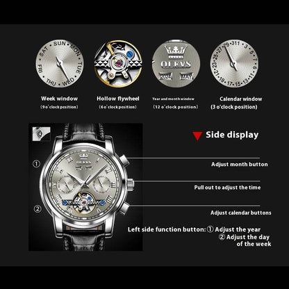Buycenter Waterproof Multifunctional Mechanical Watch - Luminous Design for Men - Buy Center