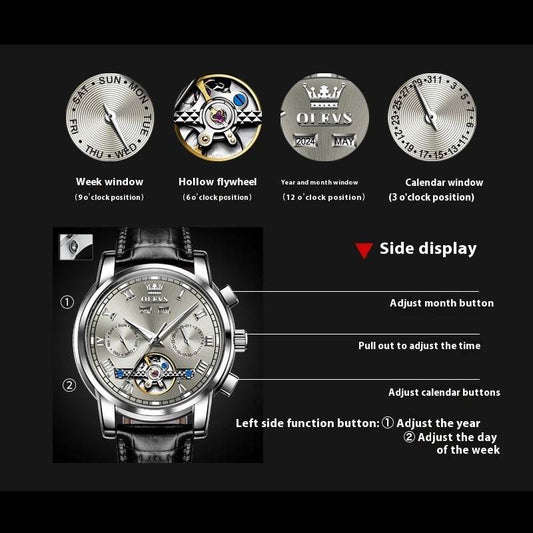 Buycenter Waterproof Multifunctional Mechanical Watch - Luminous Design for Men - Buy Center