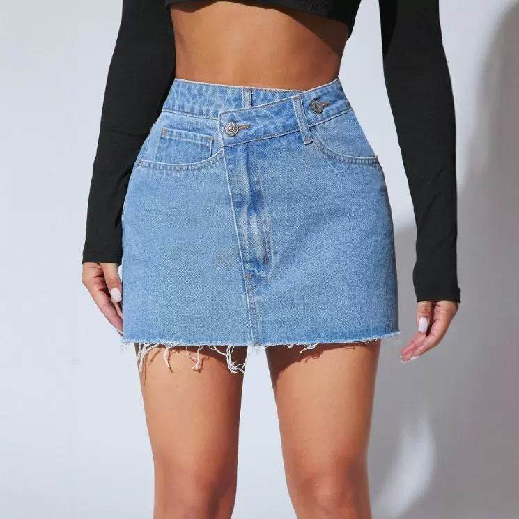 Buycenter Short Irregular Denim Skirt - Petite Fit, Medium Blue - Buy Center