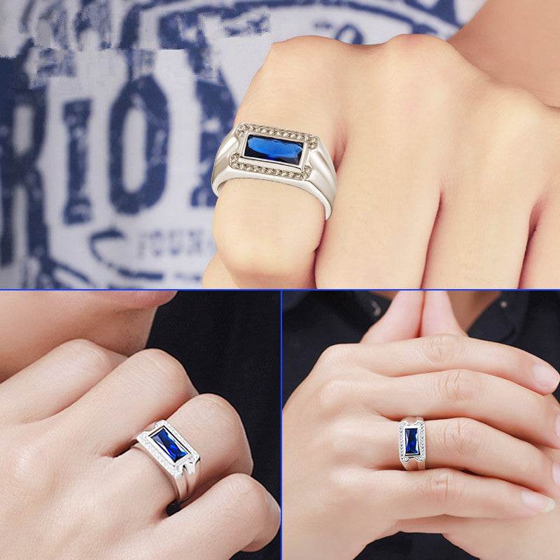S925 Sterling Silver Kyanite Ring - Modern Geometric Design for Men - Buy Center