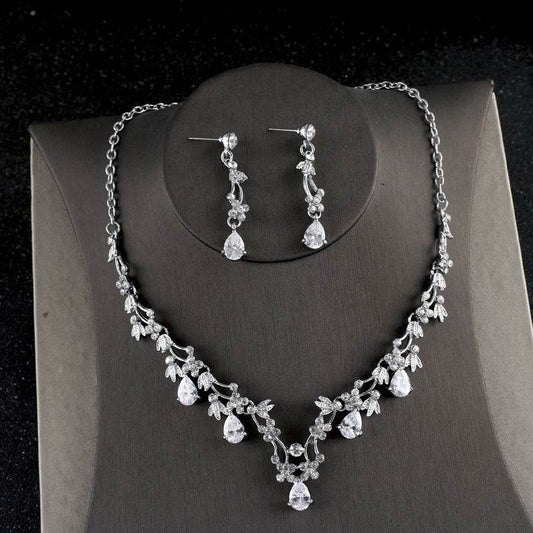 Elegant Simple Zircon Necklace Set - Bridal Jewelry for Modern Korean Brides - Buy Center