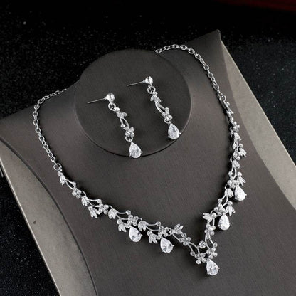 Elegant Simple Zircon Necklace Set - Bridal Jewelry for Modern Korean Brides - Buy Center