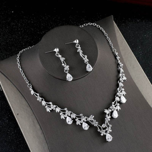 Elegant Simple Zircon Necklace Set - Bridal Jewelry for Modern Korean Brides - Buy Center