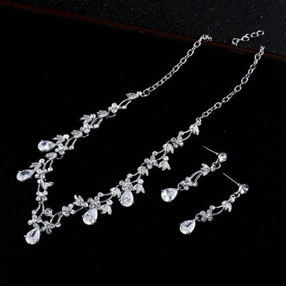 Elegant Simple Zircon Necklace Set - Bridal Jewelry for Modern Korean Brides - Buy Center