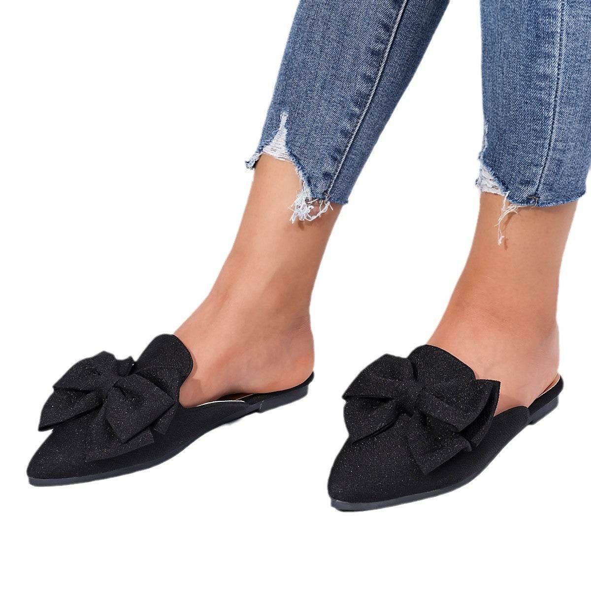 Plus Size Trendy Beach Slippers - Women's Bow Sandals in Black & Pink - Buy Center