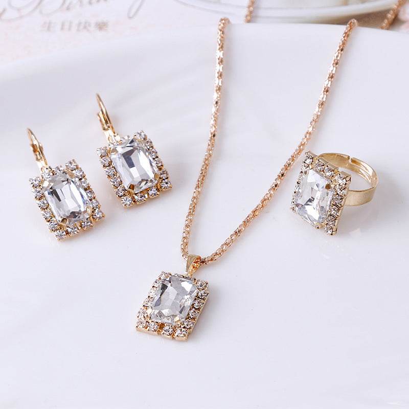 Elegant Crystal Bridal Jewelry Set - Necklace, Earrings & Ring 2025 - Buy Center