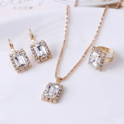 Elegant Crystal Bridal Jewelry Set - Necklace, Earrings & Ring 2025 - Buy Center