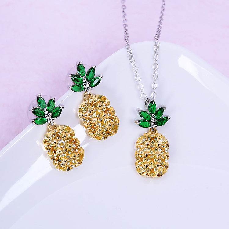 Andie Jewelry Crystal Pineapple Earrings & Necklace Set - 925 Silver - Buy Center