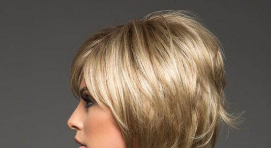 Stunning Golden Wig Headgear - Human Hair with Elegant Oblique Bangs - Buy Center