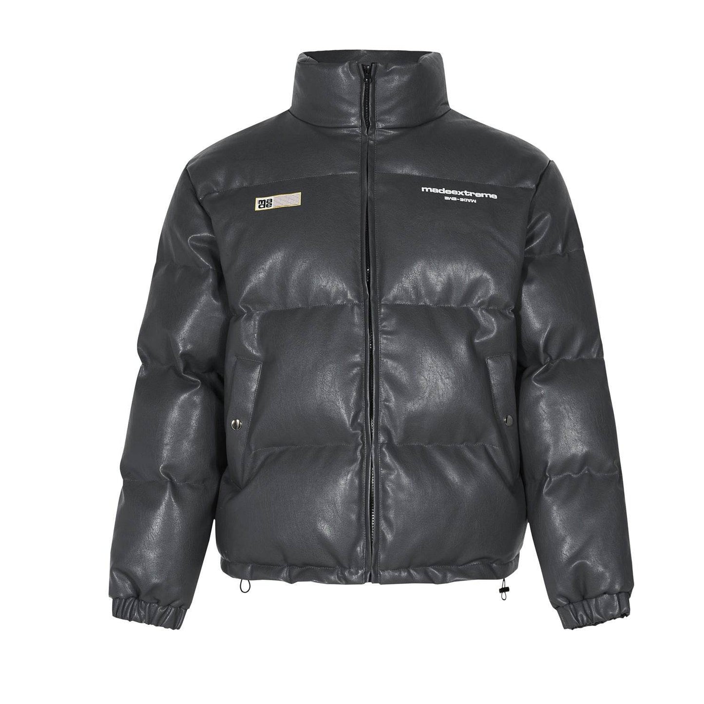 Unisex Cotton-Padded Jacket - Stylish Letter Print & Thick PU Leather - Buy Center