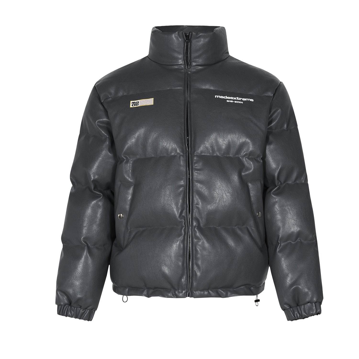 Unisex Cotton-Padded Jacket - Stylish Letter Print & Thick PU Leather - Buy Center