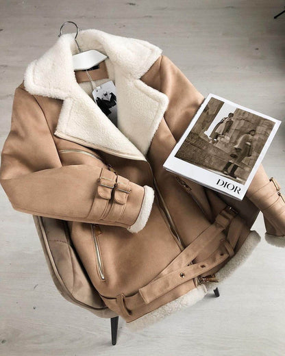 Stylish Women's Suede Zipper Cardigan - Trendy Long Sleeve Solid Coat - Buy Center