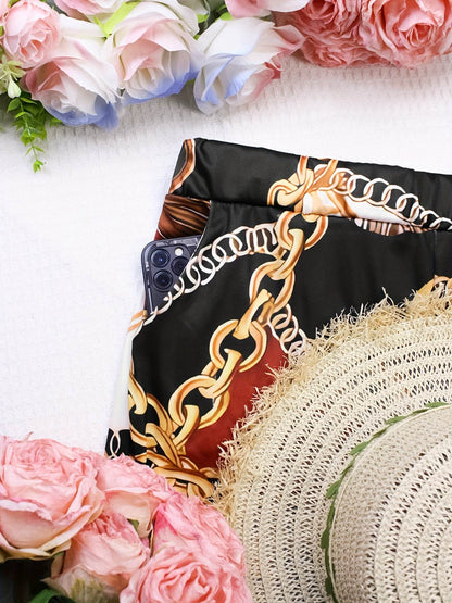 Casual Cape Top & Pocketed Pants Two-Piece Set - Stylish Print - Buy Center