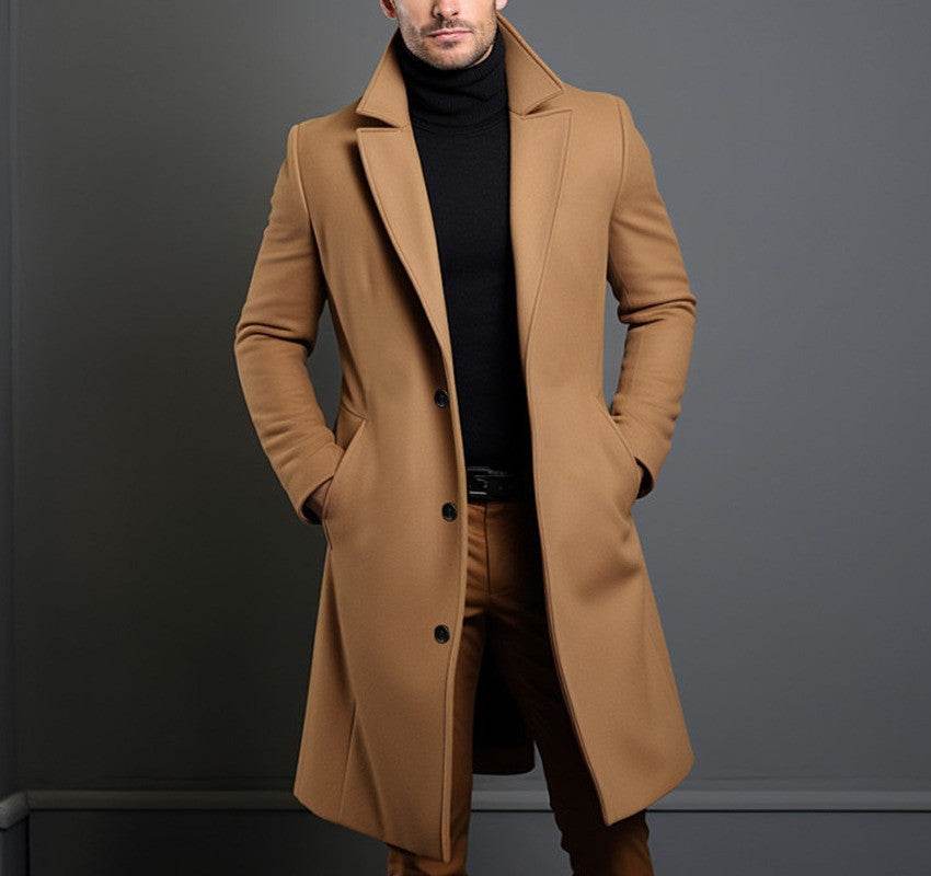 Woolen Men's Mid-Length Trench Coat - Stylish British Design, Multiple Colors - Buy Center