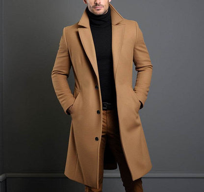 Woolen Men's Mid-Length Trench Coat - Stylish British Design, Multiple Colors - Buy Center