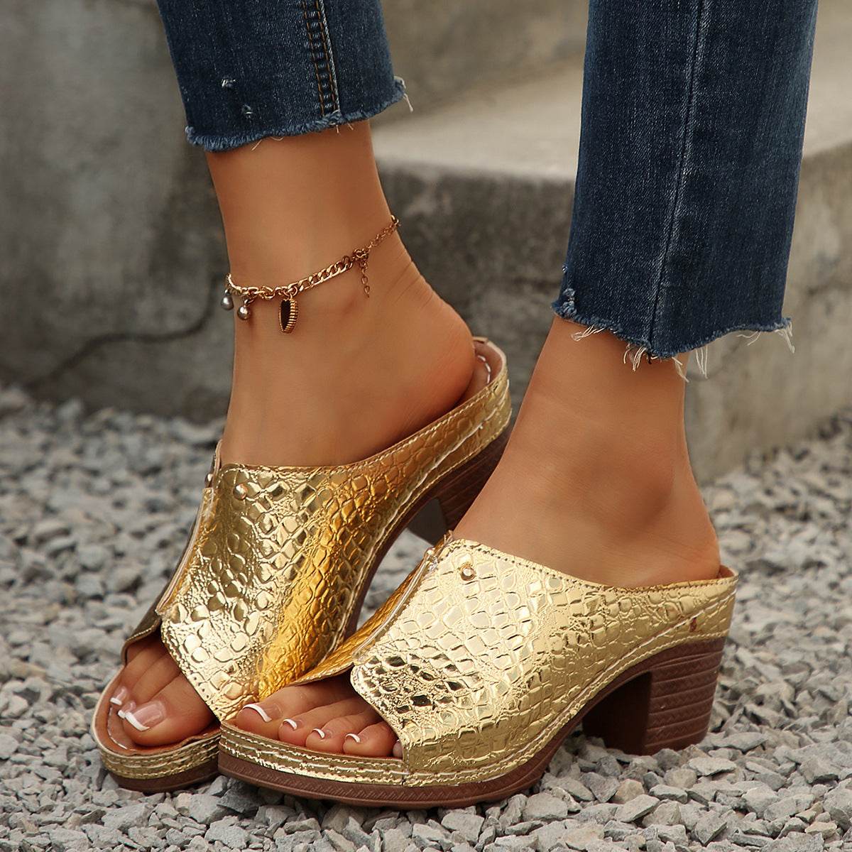 Buycenter Women's Plus Size Wedge Slippers - Peep Toe, Stylish Design - Buy Center