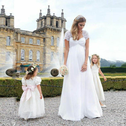 Elegant Japanese Cotton Wedding Dress - Short-Sleeved with Lace Stitching - Buy Center