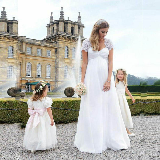 Elegant Japanese Cotton Wedding Dress - Short-Sleeved with Lace Stitching - Buy Center