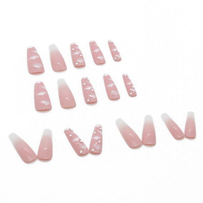 Women's Long Ballerina Nail Stickers - Elegant Z115 Pink Cloud Design - Buy Center