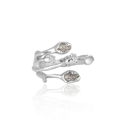 Diamond Studded Tulip Design Ring - Luxurious Adjustable Silver Jewelry - Buy Center