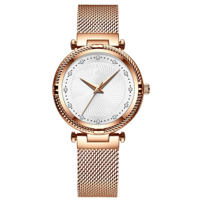Buy Center Women's Mesh Waterproof Watch - Elegant Diamond-Inlaid Design - Buy Center