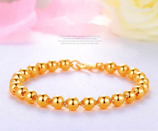 Men's Round Bead Bracelet - 24K Gold Imitation in Premium Brass Design - Buy Center