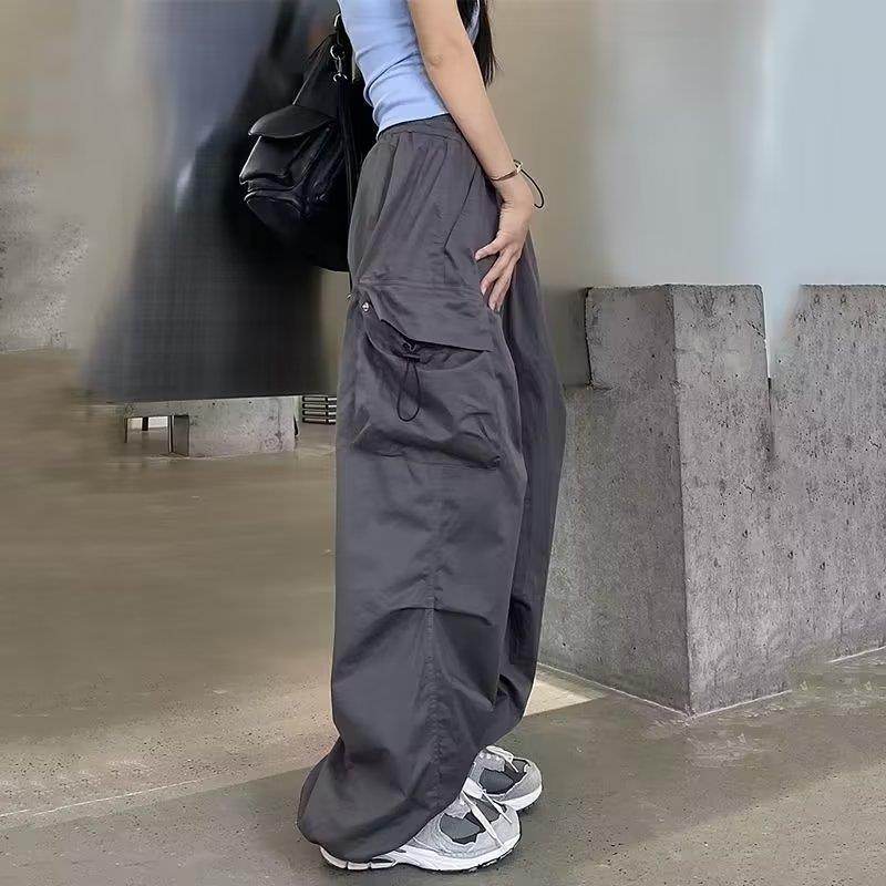 Casual High Waist Wide Leg Cargo Pants - Stylish in Red, Black, Gray - Buy Center
