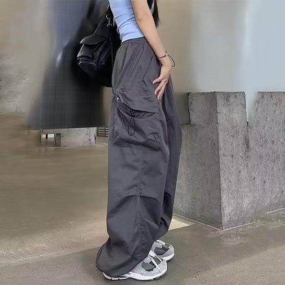 Casual High Waist Wide Leg Cargo Pants - Stylish in Red, Black, Gray - Buy Center