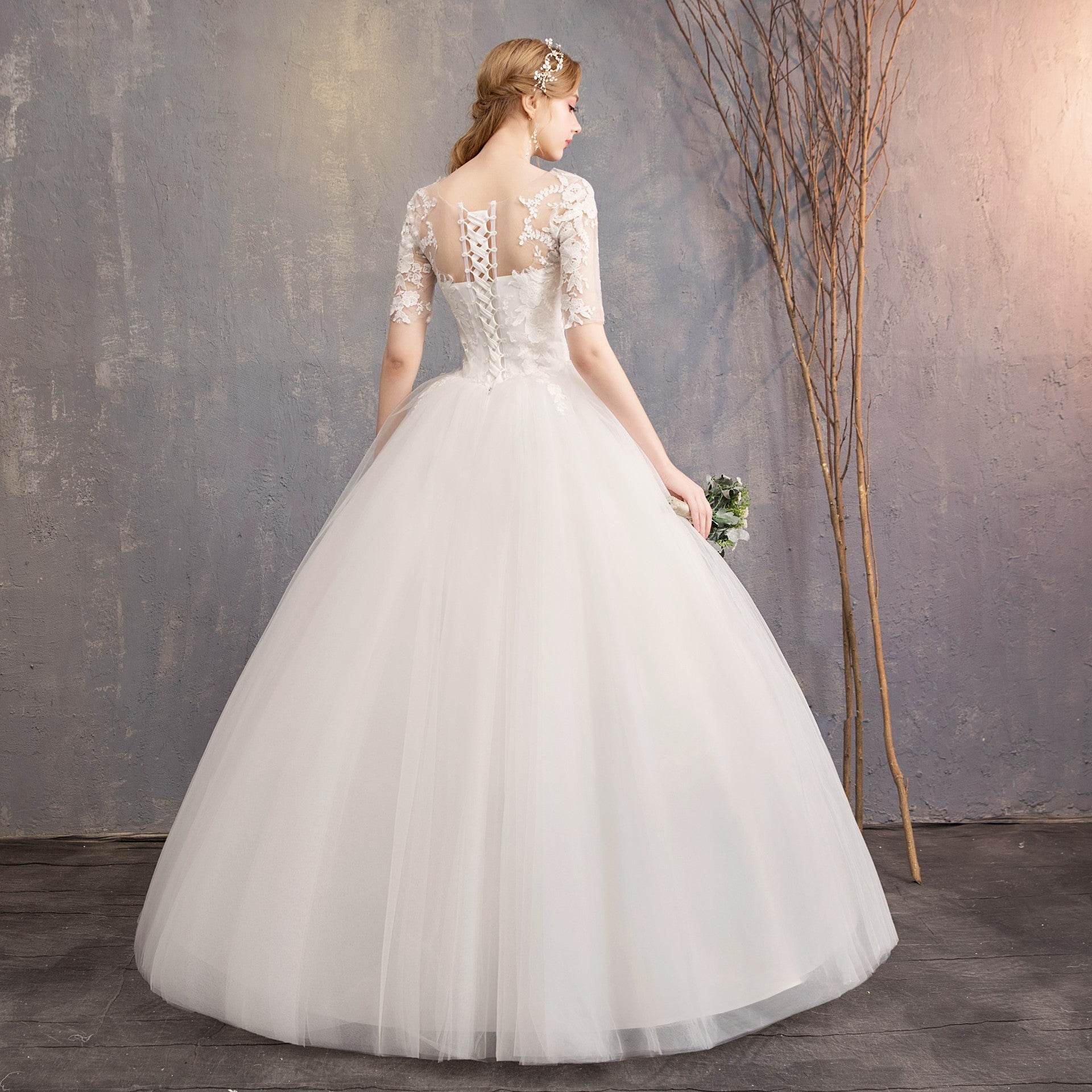 Slim Plus Size Wedding Dress - Mid-Sleeve Organza Puff Skirt Style - Buy Center