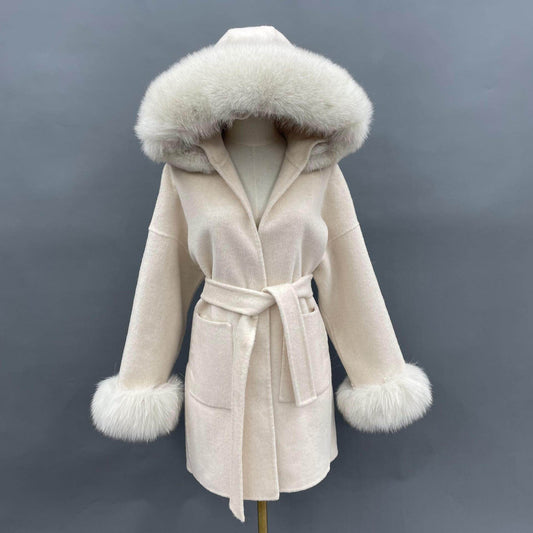 Buycenter Oversized Double-Sided Wool Coat with Fur Collar - Stylish & Warm - Buy Center