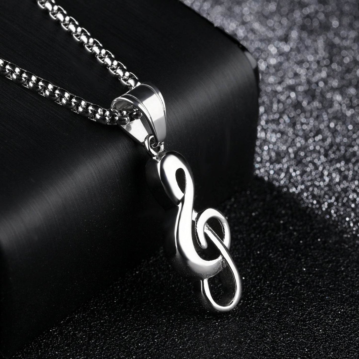 Men's Titanium Steel Music Symbol Necklace - Trendy Fine Jewelry for Music Lovers - Buy Center
