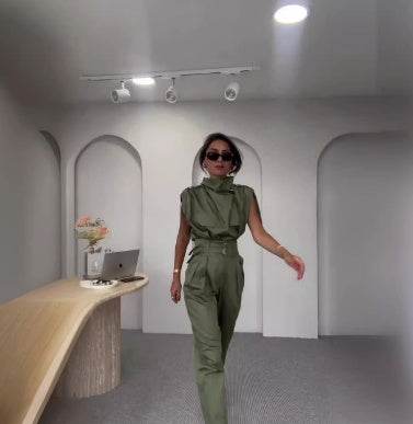 Elegant Shoulder Slimming Jumpsuit Set - Stylish Blouse & Pants Combo - Buy Center
