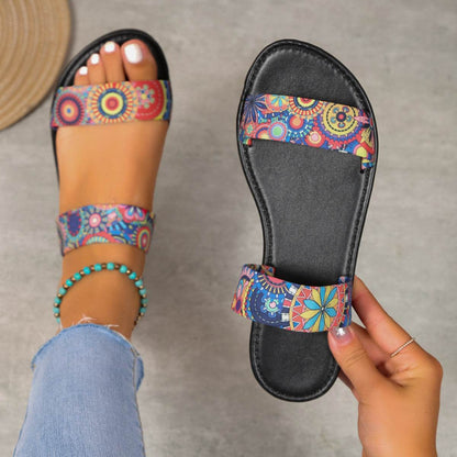 Buycenter Ethnic Pattern Flat Slip-On Slippers for Women - Casual Comfort - Buy Center