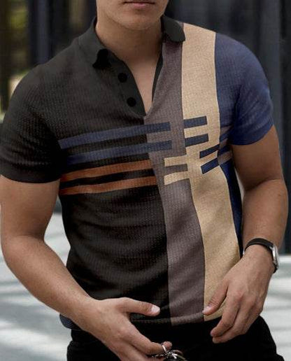 Men's Slim Fit Chain Pattern Polo - Trendy Zipper Style & Cartoon Print - Buy Center