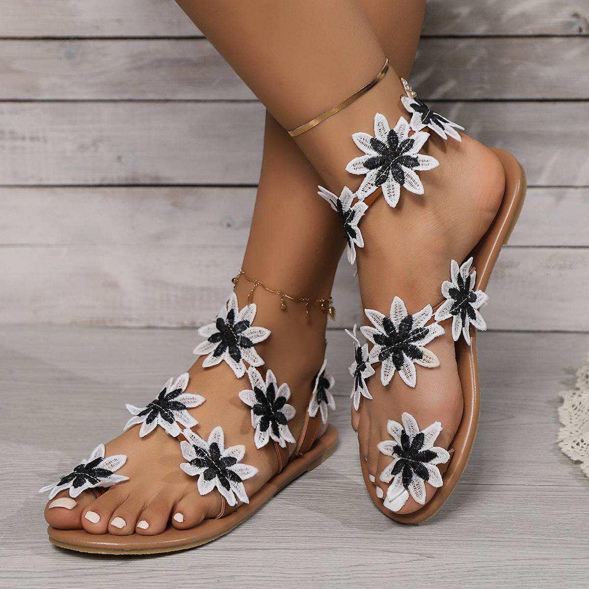 Bohemian Flower Roman Sandals - Stylish Ethnic Design for Women 2025 - Buy Center