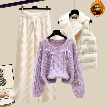Women's Three-Piece Sweater Vest & Pants Suit - Cozy Urban Style 2025 - Buy Center