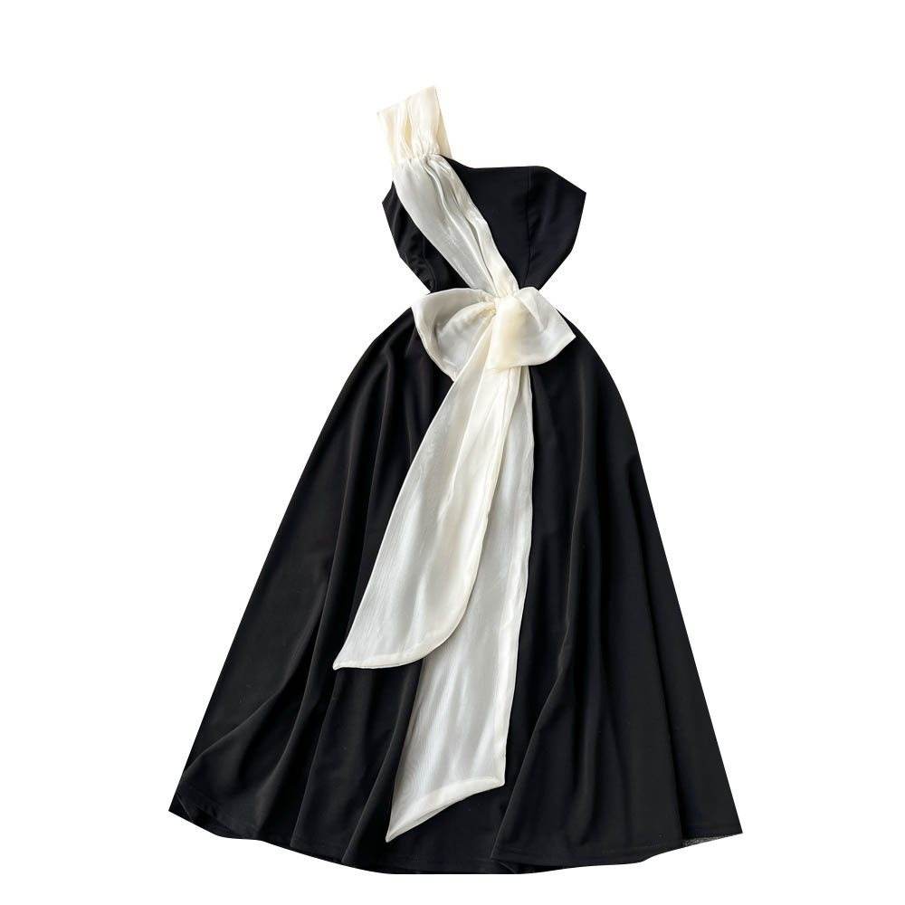 Black and White Contrast A-Line Dress - High Waist Chic Style 2025 - Buy Center