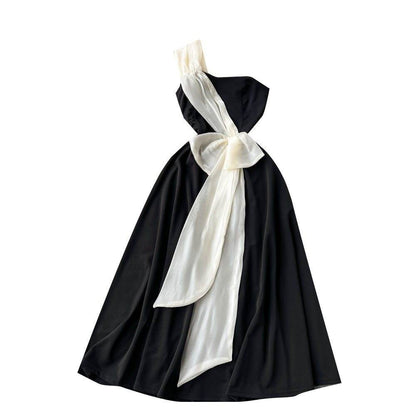 Black and White Contrast A-Line Dress - High Waist Chic Style 2025 - Buy Center