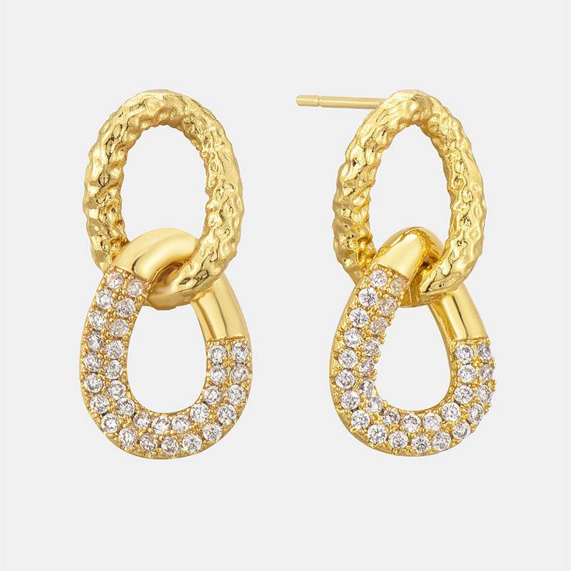 Retro Double Ring Stud Earrings - 18K Gold & Micro Inlaid Zirconium - Buy Center