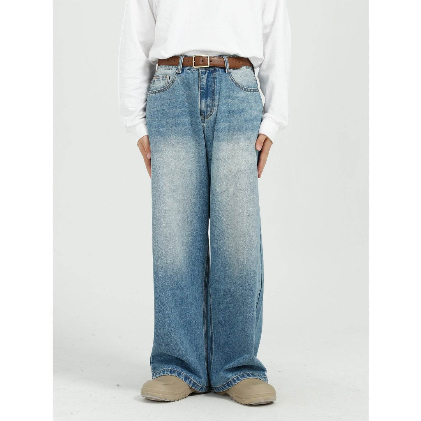 Buycenter Men's Blue Wide Leg Jeans - Loose Fit & Stylish Design - Buy Center