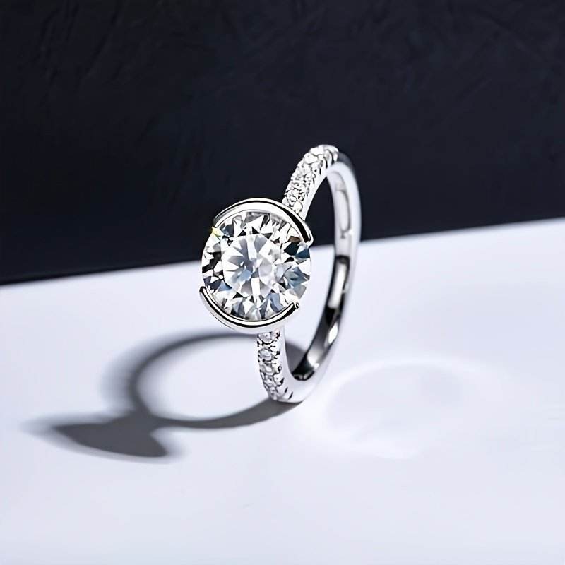 Buycenter Women's Moissanite Engagement Ring - 14K White Gold Plated Luxury - Buy Center