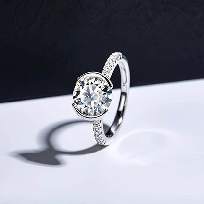 Buycenter Women's Moissanite Engagement Ring - 14K White Gold Plated Luxury - Buy Center