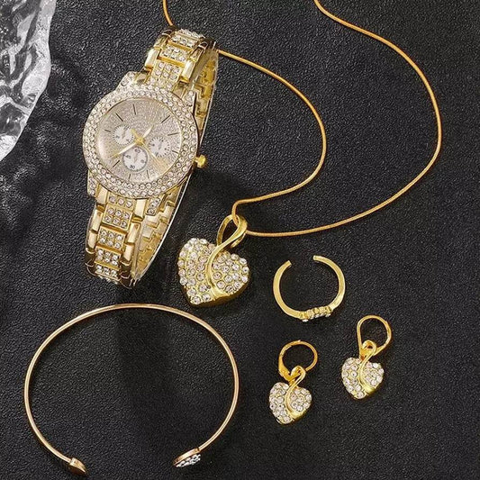 Buy Center Full Diamond Bracelet Watch Set - Elegant Women's Quartz Jewelry - Buy Center